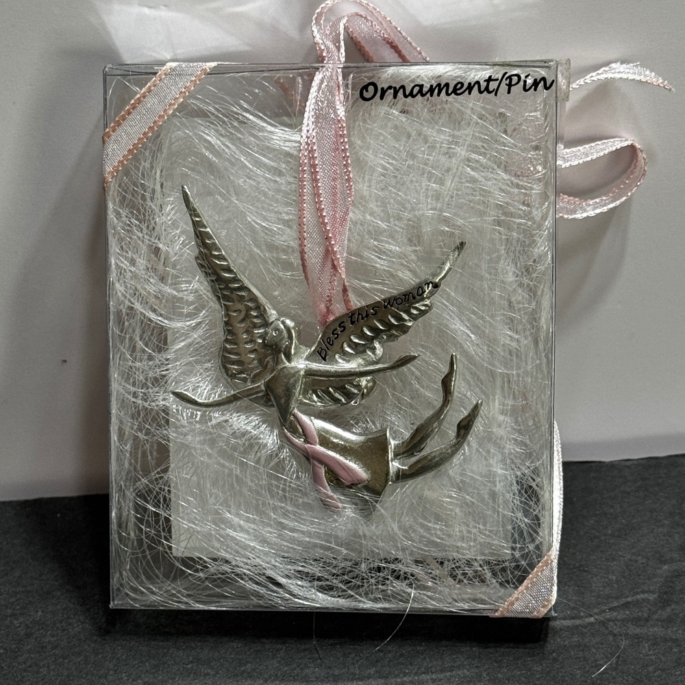 Seasons of Cannon Falls Bless This Woman Angel Pin Ornament Breast Cancer Pink